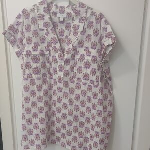 J. Jill White Blouse with Purple and Orange Floral Design